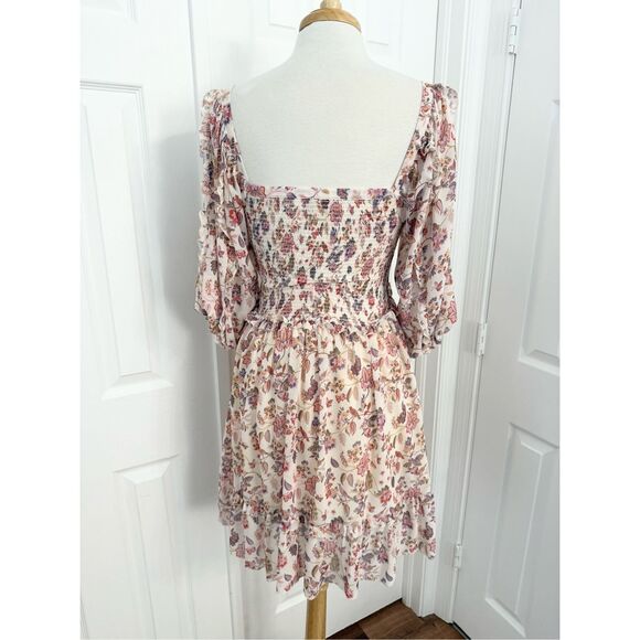 Super Natural Secret Mission Poly Waffle Georgette Greenport Boho Floral Dress M - Picture 3 of 5